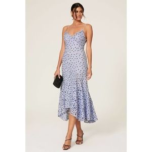 Sau Lee Lucy Blue Printed Lace Polka Dot Sleeveless Midi Dress Size 8
